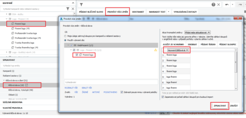 AdWords Editor - Provést více změň