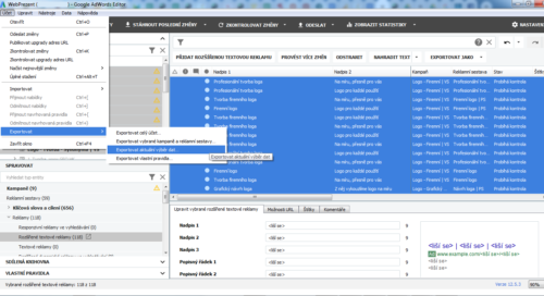 AdWords Editor - Report inzerátů