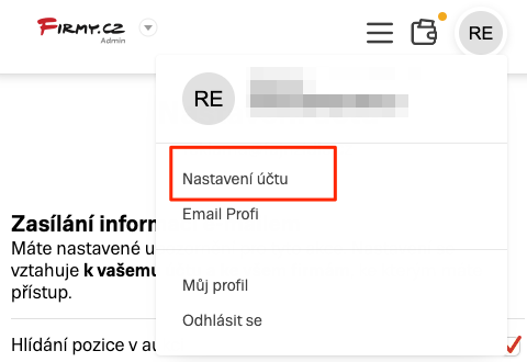 Firmy.cz - Nastavení účtu