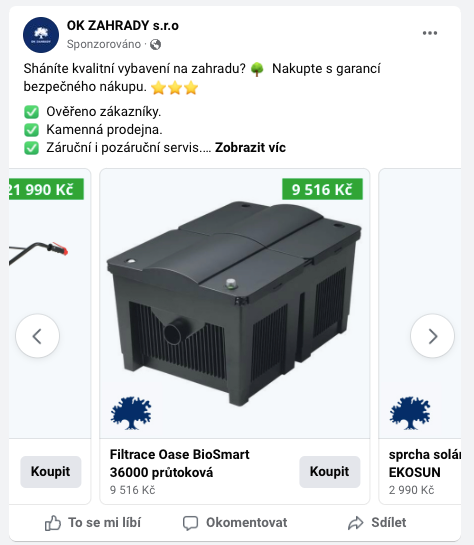 Náhled Facebook reklamy - Dynamický remarketing