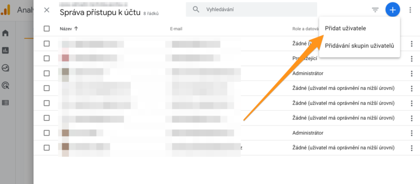 Google Analytics - Přidání nového uživatele