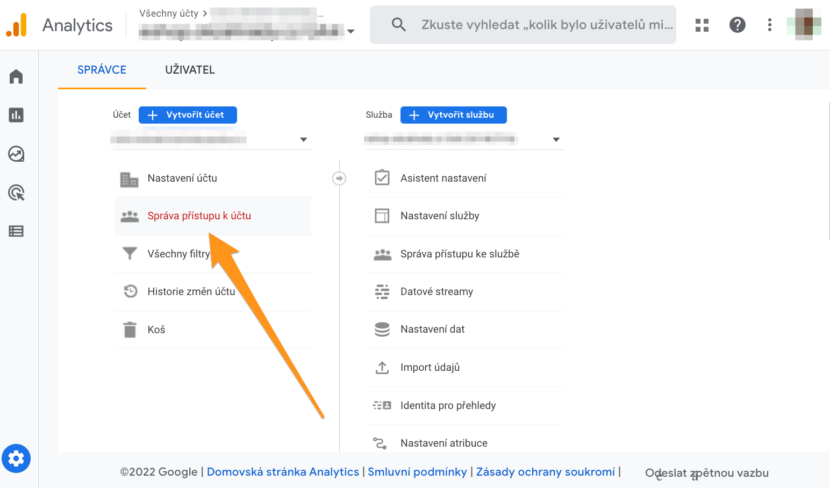 Google Analytics - Správa přístupu k účtu