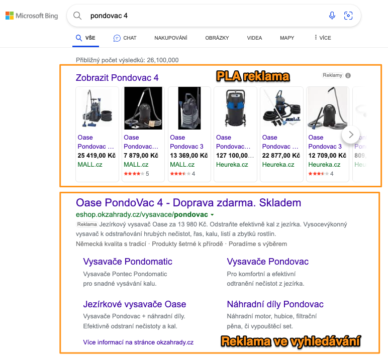 Bing Ads - náhled reklam ve vyhledávání a v PLA
