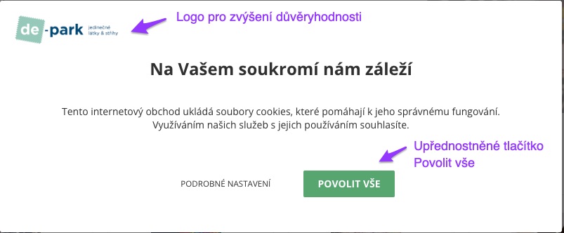 Cookie lišta - Hlavní banner